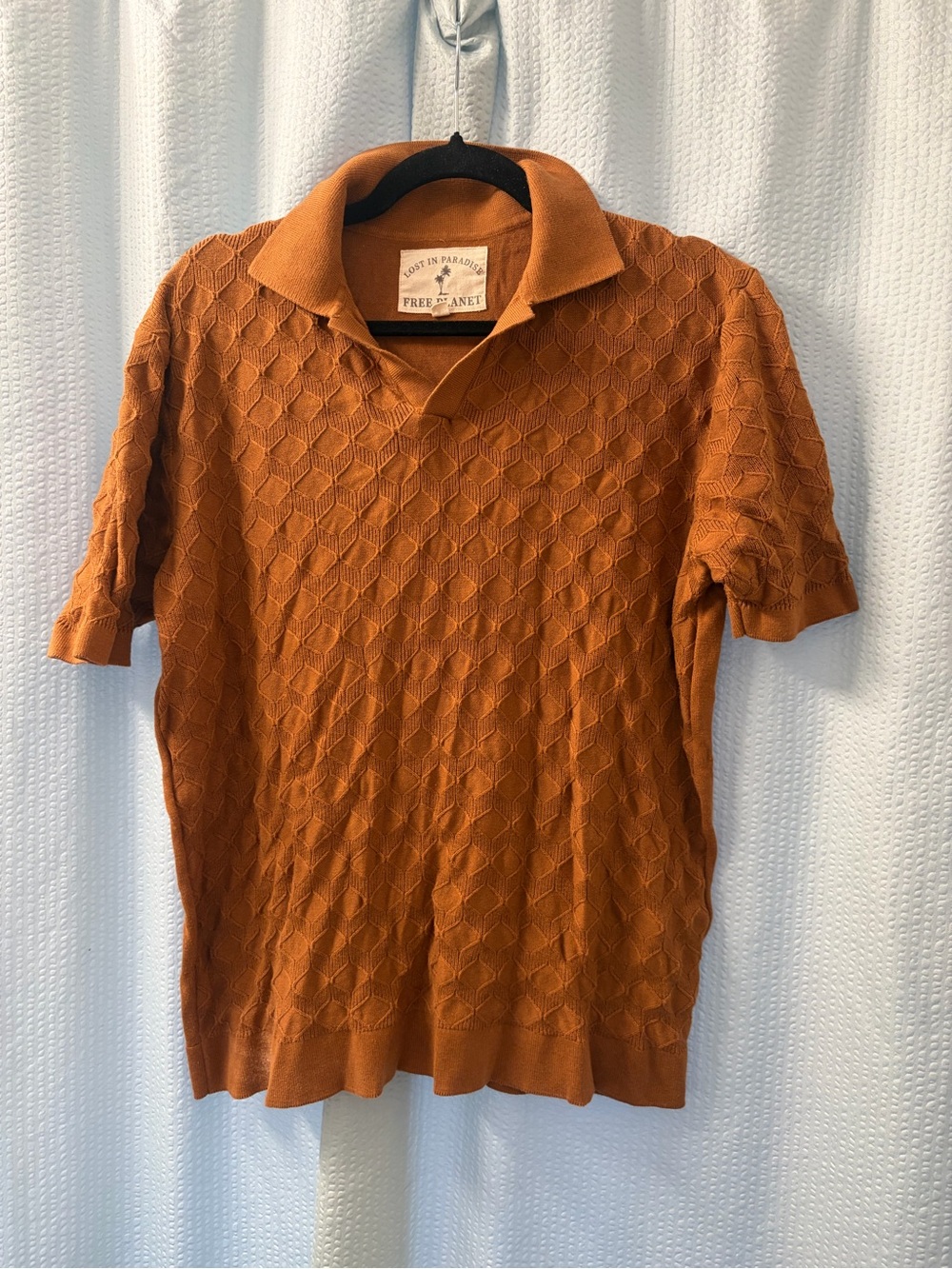 Free Planet Men's Diamond-Textured Polo in Rust